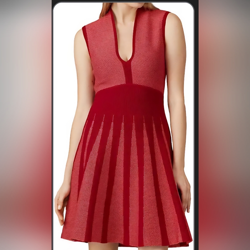 Giorgio Armani Red Plunge Fit and Flare Cocktail Dress